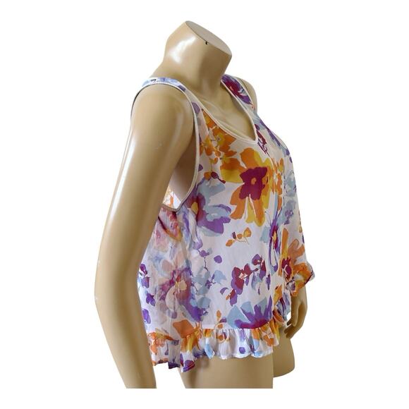 DEREK HEART Womens Size Large Sheer Sleeveless Ruffle Floral Crop Tank Top Shirt - Picture 3 of 6